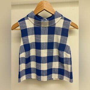 Veronica Beard Blue White Gingham Sleeveless Mock Neck Top Size 4